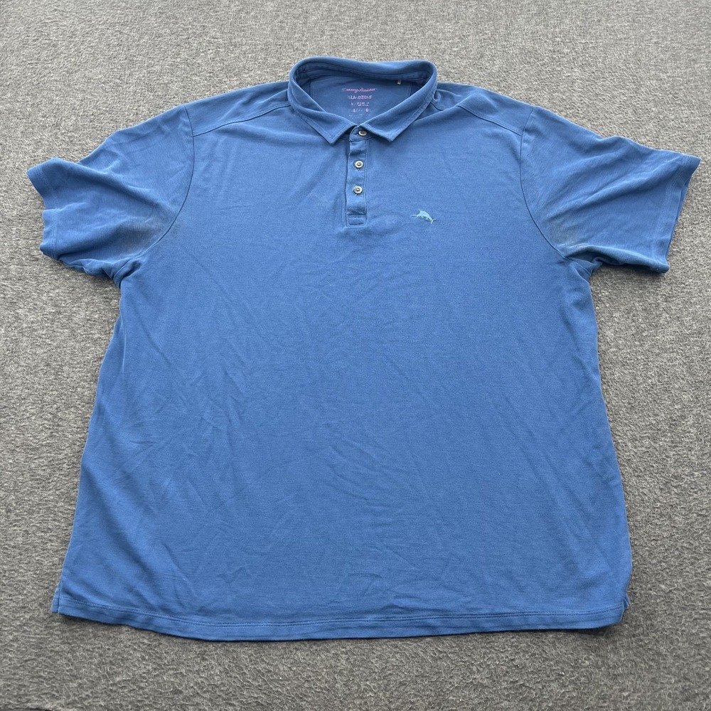 Tommy Bahama Island Zone Polo Shirt Mens 2XL Supima Cotton Blue Vacation *FLAWS